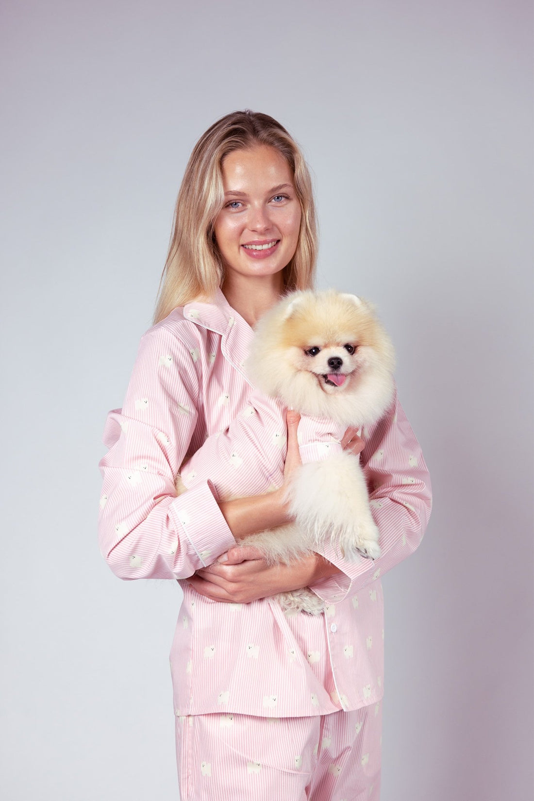 Pomeranian matching pajama set – Pink &amp; white - Dupper