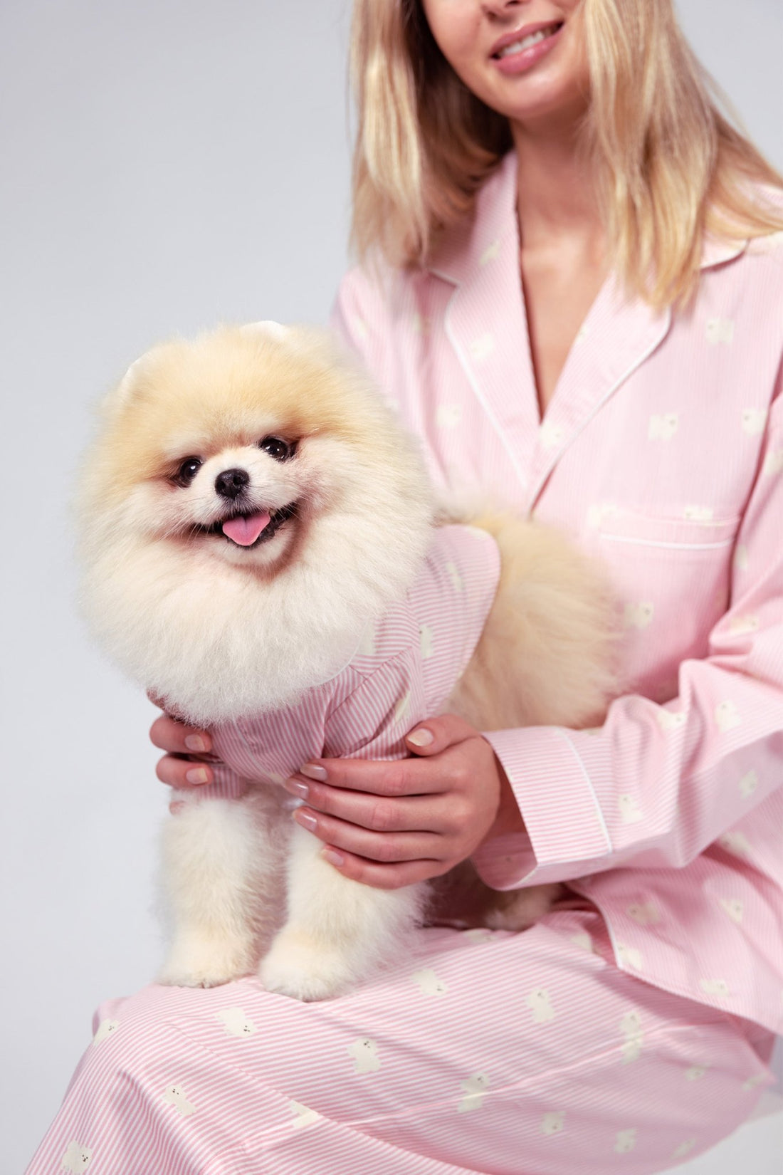 Pomeranian matching pajama set – Pink &amp; white - Dupper