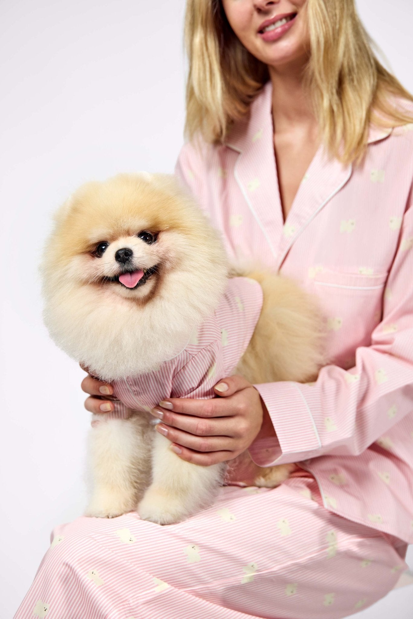 Pomeranian matching pajama set – Pink & white - Dupper