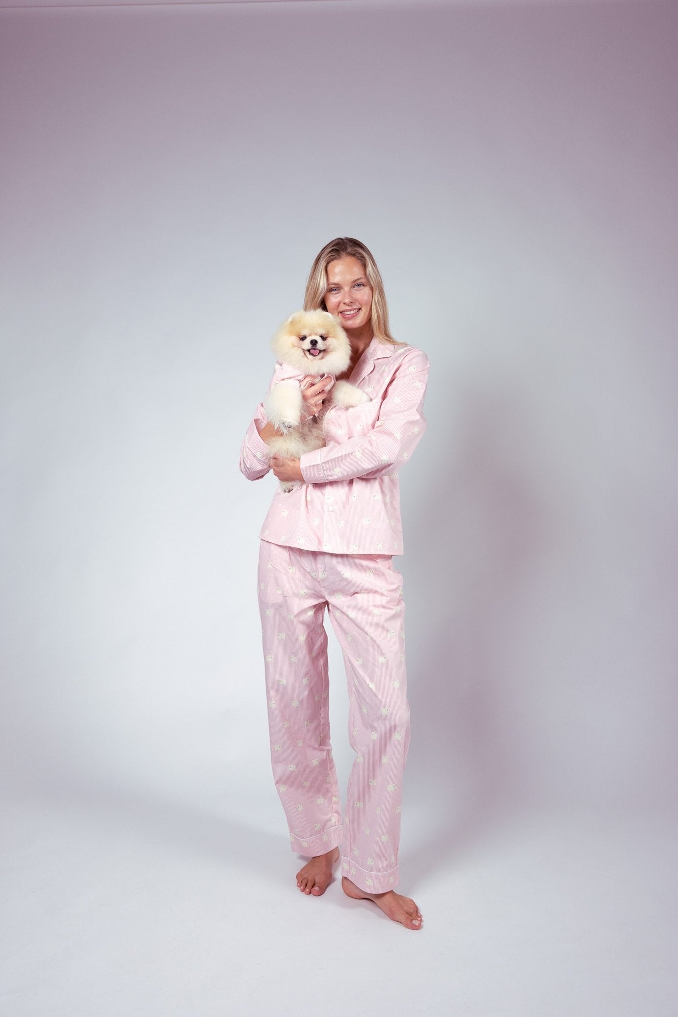 Pomeranian matching pajama set – Pink & white - Dupper