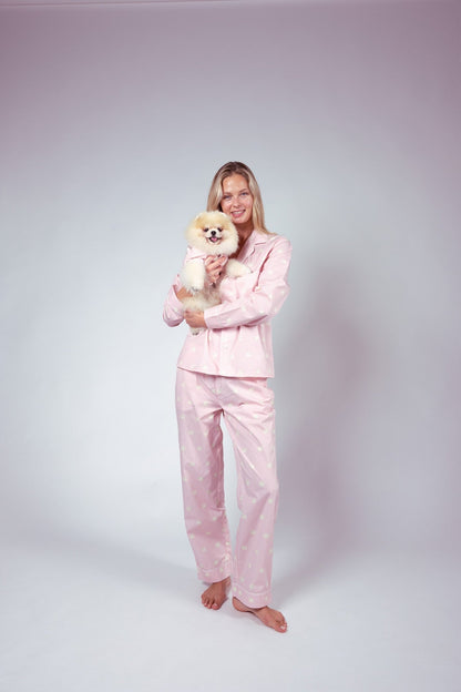 Pomeranian matching pajama set – Pink &amp; white - Dupper